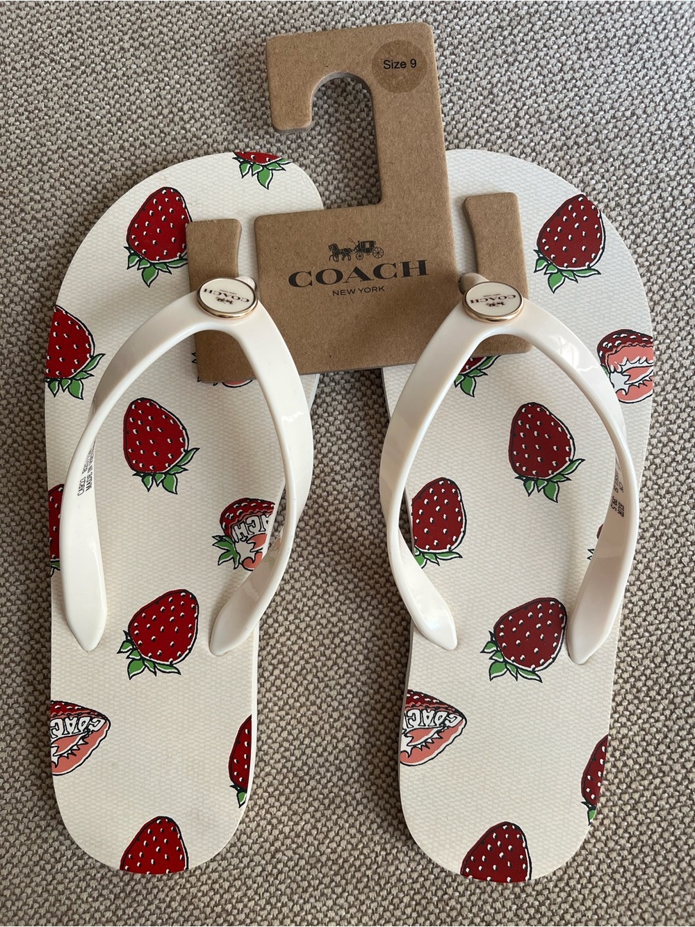Coach NWT Zayn Strawberry Chalk flip flops size 9 - Picture 1 of 9